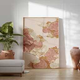 Japanese Cloud Poster Gold Swirl Wall Art - Elegant Minimalist Asian Print in Pink & Cream Tones Unframed Decor - thumbnail 4