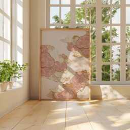 Japanese Cloud Poster Gold Swirl Wall Art - Elegant Minimalist Asian Print in Pink & Cream Tones Unframed Decor - thumbnail 3