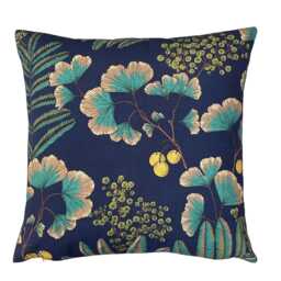 Ginkgo Fern Cushion Cover - Navy Botanical Pillow Teal Leaf Decor Kew Garden Inspired
