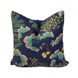 Ginkgo Fern Cushion Cover - Navy Botanical Pillow Teal Leaf Decor Kew Garden Inspired - thumbnail 2