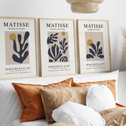 Set Of 3 Matisse Inspired Prints - Beige Grey Paper Cut-Out Wall Art - thumbnail 2