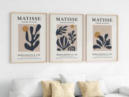 Set Of 3 Matisse Inspired Prints - Beige Grey Paper Cut-Out Wall Art - thumbnail 1