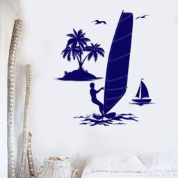 Windsurfing Wall Decal Beach House Decor, Yacht & Palms Nautical Art 1066Dz - thumbnail 2