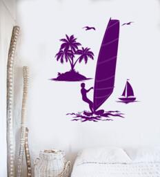 Windsurfing Wall Decal Beach House Decor, Yacht & Palms Nautical Art 1066Dz - thumbnail 1