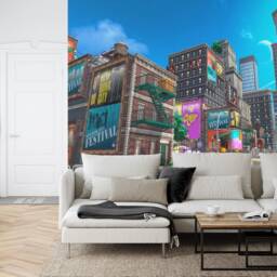 Cartoon Cityscape Wallpaper Mural, Kids Room Decor, Peel & Stick - thumbnail 2