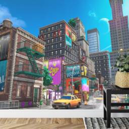 Cartoon Cityscape Wallpaper Mural, Kids Room Decor, Peel & Stick - thumbnail 3