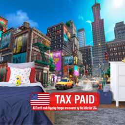 Cartoon Cityscape Wallpaper Mural, Kids Room Decor, Peel & Stick - thumbnail 1