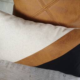 Color Block Lumbar Pillow Cover Linen, Faux Leather, Modern Scandinavian - thumbnail 2