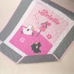 Sheep Crib Quilt, Sweet Lambie Nursery Bedding, Appliqued Baby Blanket, Child Decor - thumbnail 3