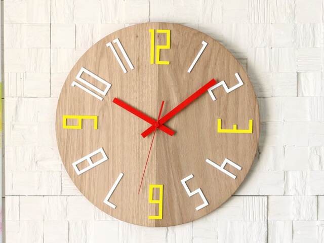 Wood Wall Clock Large Wall Clock Unique Oak Clocks Yellow Red White - image 1