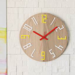 Wood Wall Clock Large Wall Clock Unique Oak Clocks Yellow Red White - thumbnail 3