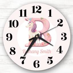 Pink Unicorn Alphabet Letter B Girls Room Custom Gift Personalised Clock - thumbnail 1