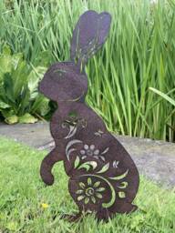 Metal Rabbit/Hare Silhouette Garden Art Stake Spike Ornament - thumbnail 1