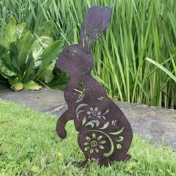 Metal Rabbit/Hare Silhouette Garden Art Stake Spike Ornament - thumbnail 2