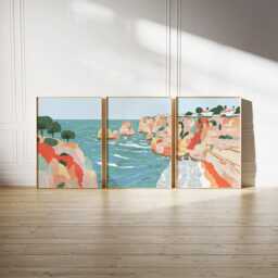 Algarve Coastal Wall Art Set Of 3, Modern Cliff & Ocean Prints, Mediterranean Seaside Landscape, Contemporary Beach Decor For Living Room - thumbnail 2