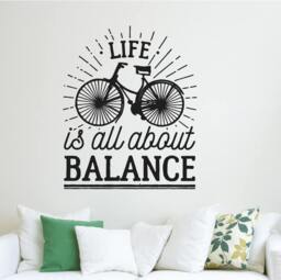 Life Is About Balance Wall Decal Decor Bicycle Motivation Quote Sticker Art Vinyl Good Hose/Home Decoration Gift Idea - thumbnail 1