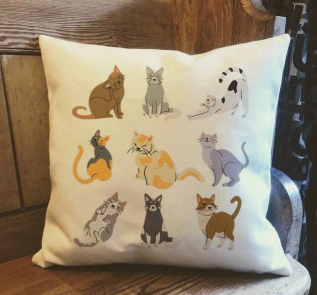 Personalised Cartoon Cat Country Canvas Cushion - Customised Kitten Linen Cover With Inner Filler Lover Gift - image 1