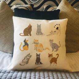 Personalised Cartoon Cat Country Canvas Cushion - Customised Kitten Linen Cover With Inner Filler Lover Gift - thumbnail 3