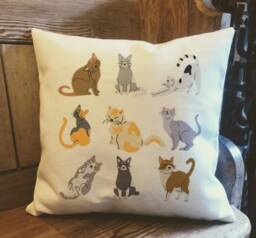 Personalised Cartoon Cat Country Canvas Cushion - Customised Kitten Linen Cover With Inner Filler Lover Gift - thumbnail 1