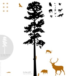 Pine Tree Wall Decal Forest Animals, Birds, Deer