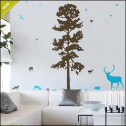 Pine Tree Wall Decal Forest Animals, Birds, Deer - thumbnail 2