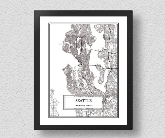 Seattle City Map Detailed Wall Art Print Poster Canvas Gift Decor Usa - image 1