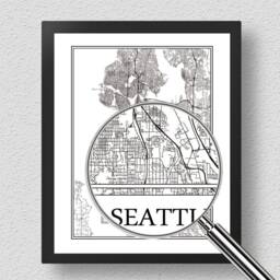 Seattle City Map Detailed Wall Art Print Poster Canvas Gift Decor Usa - thumbnail 3