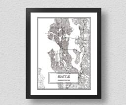 Seattle City Map Detailed Wall Art Print Poster Canvas Gift Decor Usa - thumbnail 1