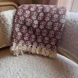 Hand Block Print Cotton Throw Blanket, Boho Tassels, Loomed Sofa D??cor - thumbnail 4