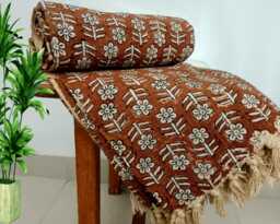 Premium Sofa Throw, Hand Block Print Soft Cotton Boho Throw Blanket Room D??cor Tassels Loomed Lightweight Decorative Throw