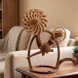 Table Stand For Home Decor, Minimalist Wooden Kinetic Sculpture Handcrafted Wall Art Clock - thumbnail 2