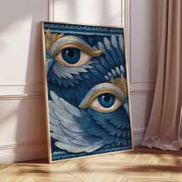 Surreal Eye Wall Art Print, Mystical Surrealism Illustration, Blue & Gold Abstract Art, Modern Esoteric Home Decor - thumbnail 2