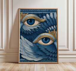 Surreal Eye Wall Art Print, Mystical Surrealism Illustration, Blue & Gold Abstract Art, Modern Esoteric Home Decor - thumbnail 1