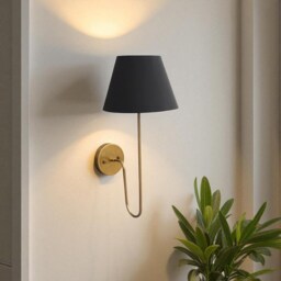 Brass Wall Lamp With Fabric Shade Mid Century Handmade Vintage Light - thumbnail 2