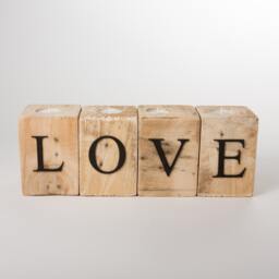 Up Cycled Wooden Pallet Block, Tea Light Holders - Love