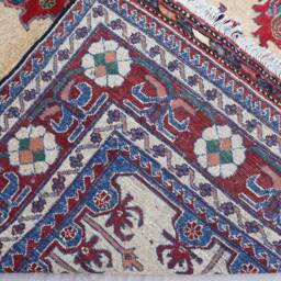 7x10 Beige Geometric Area Rug - Natural Dyes Afghan Hand Knotted Wool Muted Oriental Rug, Turkmen Tribal Living Room, Bedroom - thumbnail 4