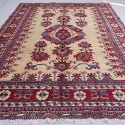 7x10 Beige Geometric Area Rug - Natural Dyes Afghan Hand Knotted Wool Muted Oriental Rug, Turkmen Tribal Living Room, Bedroom - thumbnail 3