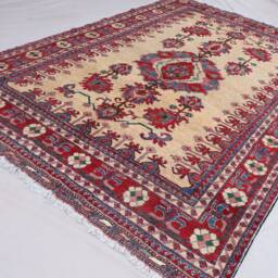 7x10 Beige Geometric Area Rug - Natural Dyes Afghan Hand Knotted Wool Muted Oriental Rug, Turkmen Tribal Living Room, Bedroom - thumbnail 2