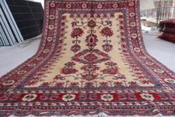 7x10 Beige Geometric Area Rug - Natural Dyes Afghan Hand Knotted Wool Muted Oriental Rug, Turkmen Tribal Living Room, Bedroom - thumbnail 1