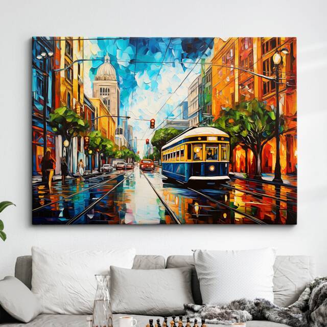 San Francisco City Street Tram Painting Vincent Van Gogh Style Wall Art Framed Canvas Poster Print Home Kitchen Office Room Decor Gifts - image 1