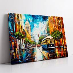 San Francisco City Street Tram Painting Vincent Van Gogh Style Wall Art Framed Canvas Poster Print Home Kitchen Office Room Decor Gifts - thumbnail 2