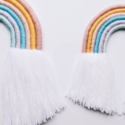 Medium Pastel Rainbow Fiber Macrame Wall Hanging/Yarn Sculpture Perfect For Nursery - thumbnail 4