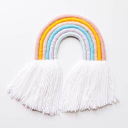 Medium Pastel Rainbow Fiber Macrame Wall Hanging/Yarn Sculpture Perfect For Nursery - thumbnail 2