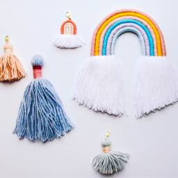 Medium Pastel Rainbow Fiber Macrame Wall Hanging/Yarn Sculpture Perfect For Nursery - thumbnail 3