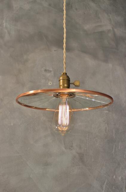 Vintage Industrial Pendant Lamp With Flat Mirror Reflector Shade - Antique Machine Age Factory Light - image 1