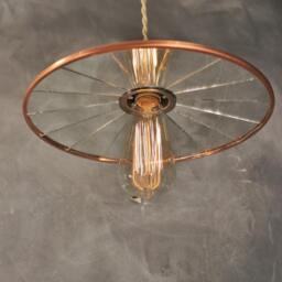 Vintage Industrial Pendant Lamp With Flat Mirror Reflector Shade - Antique Machine Age Factory Light - thumbnail 2