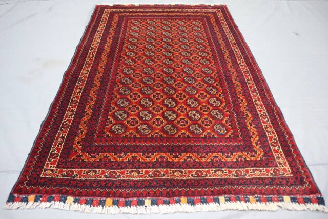 3x5 Orange Red Turkmen Mowri Bukhara Rug, Hand Knotted Wool Afghan Tribal Area Oriental Vintage Rug - Bedroom Traditional - image 1