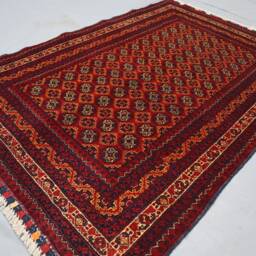 3x5 Orange Red Turkmen Mowri Bukhara Rug, Hand Knotted Wool Afghan Tribal Area Oriental Vintage Rug - Bedroom Traditional - thumbnail 2