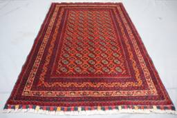 3x5 Orange Red Turkmen Mowri Bukhara Rug, Hand Knotted Wool Afghan Tribal Area Oriental Vintage Rug - Bedroom Traditional - thumbnail 1