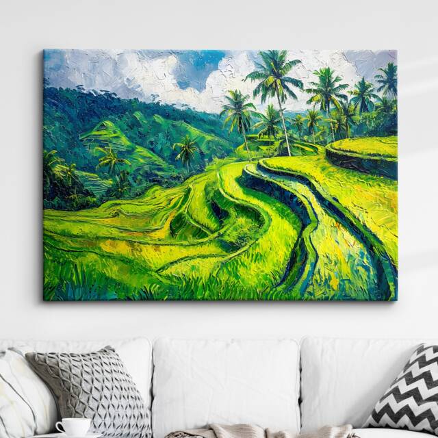 Claude Monet Bali Rice Terrace Abstract Oil Painting Wall Art Framed Canvas Poster Print Home Kitchen Office Living Bedroom Decor Gift - image 1